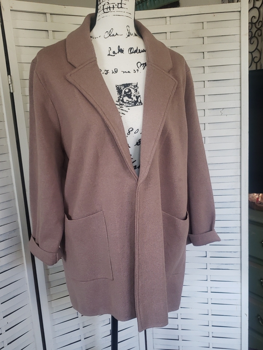 Quince Women's Taupe Open-Front Coatigan Jacket